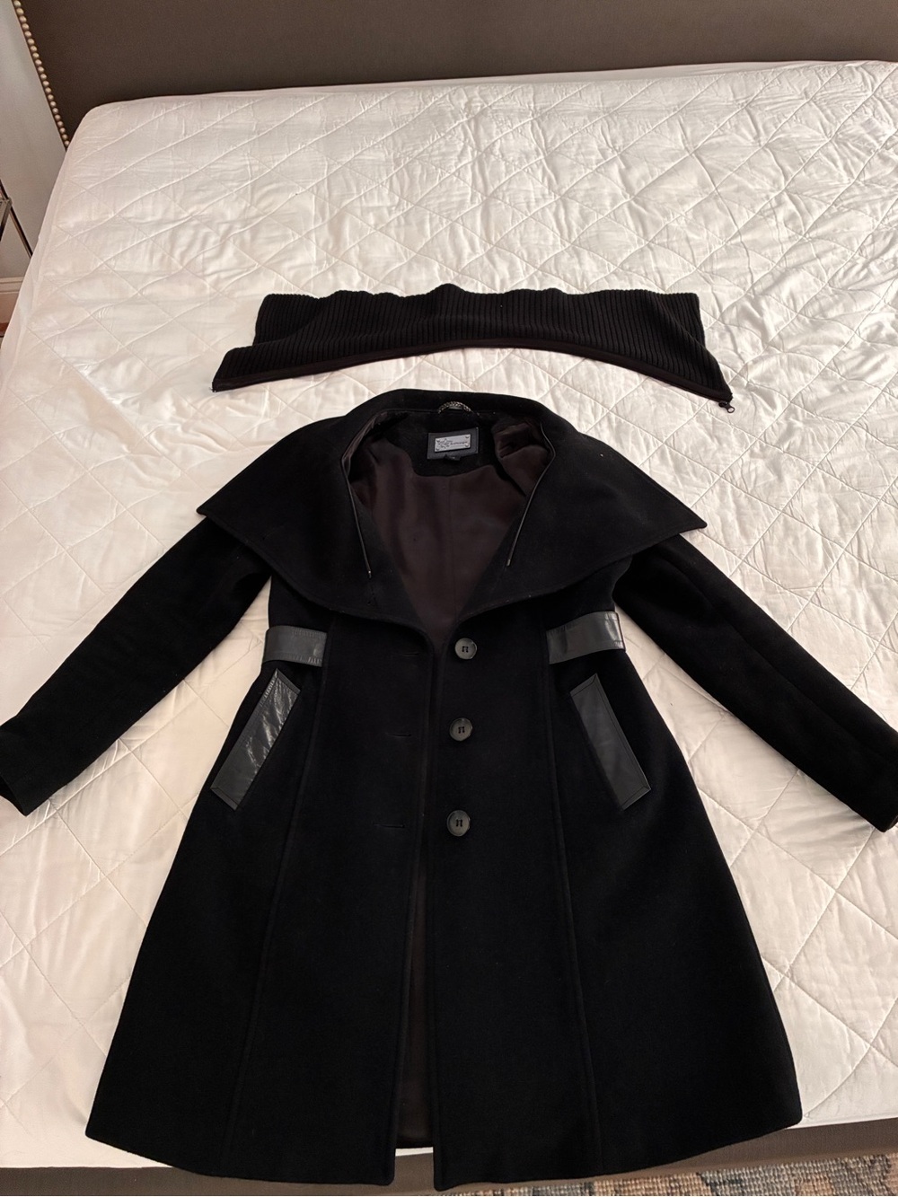 Mackage Black Trench Coat with Wide Shawl Collar